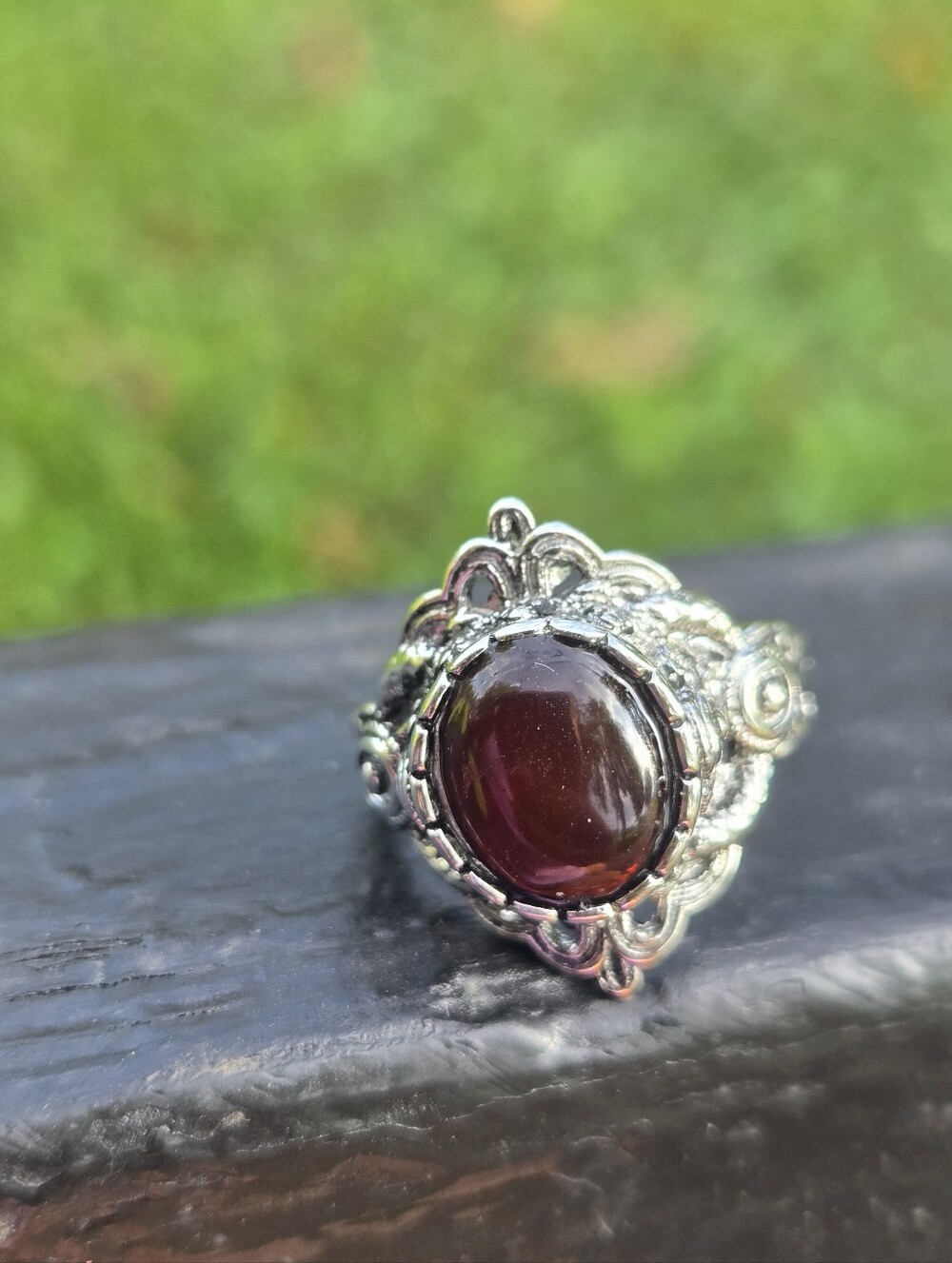 Blood Amber Vintage Shield Ring Adjustable